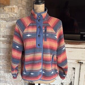 American Eagle fleece southwest style navy orange snap jacket pullover mock neck